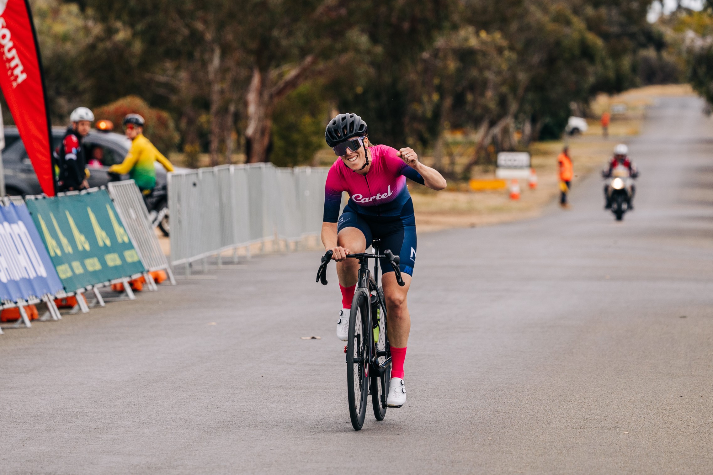 Kim Pederse soloes to victory in the women's masters 2 road race at the 2024 AusCycling Masters & Junior Road National Championships in Loxton